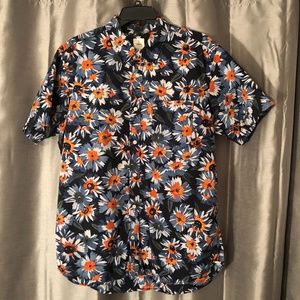 GAP - Short Sleeve Blue/Orange Painted Floral Shirt - XL